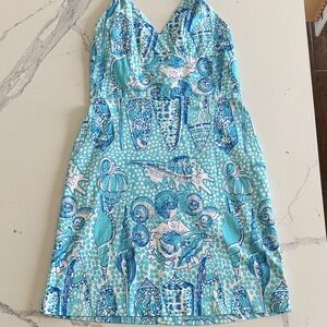 Blue and White Seashell Print Dress